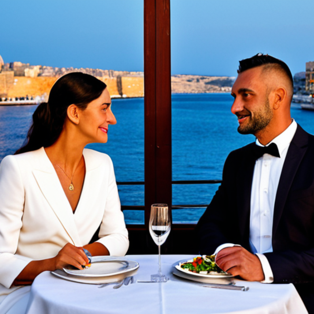 몰타 레스토랑 추천 - Valletta Harbour View**
"A professional couple enjoys a fine dining experience at a restaurant over...