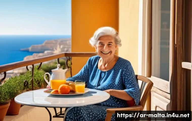 몰타에서의 은퇴 생활 - **Prompt:** A serene and vibrant scene depicting a cheerful elderly woman enjoying a leisurely outdo...